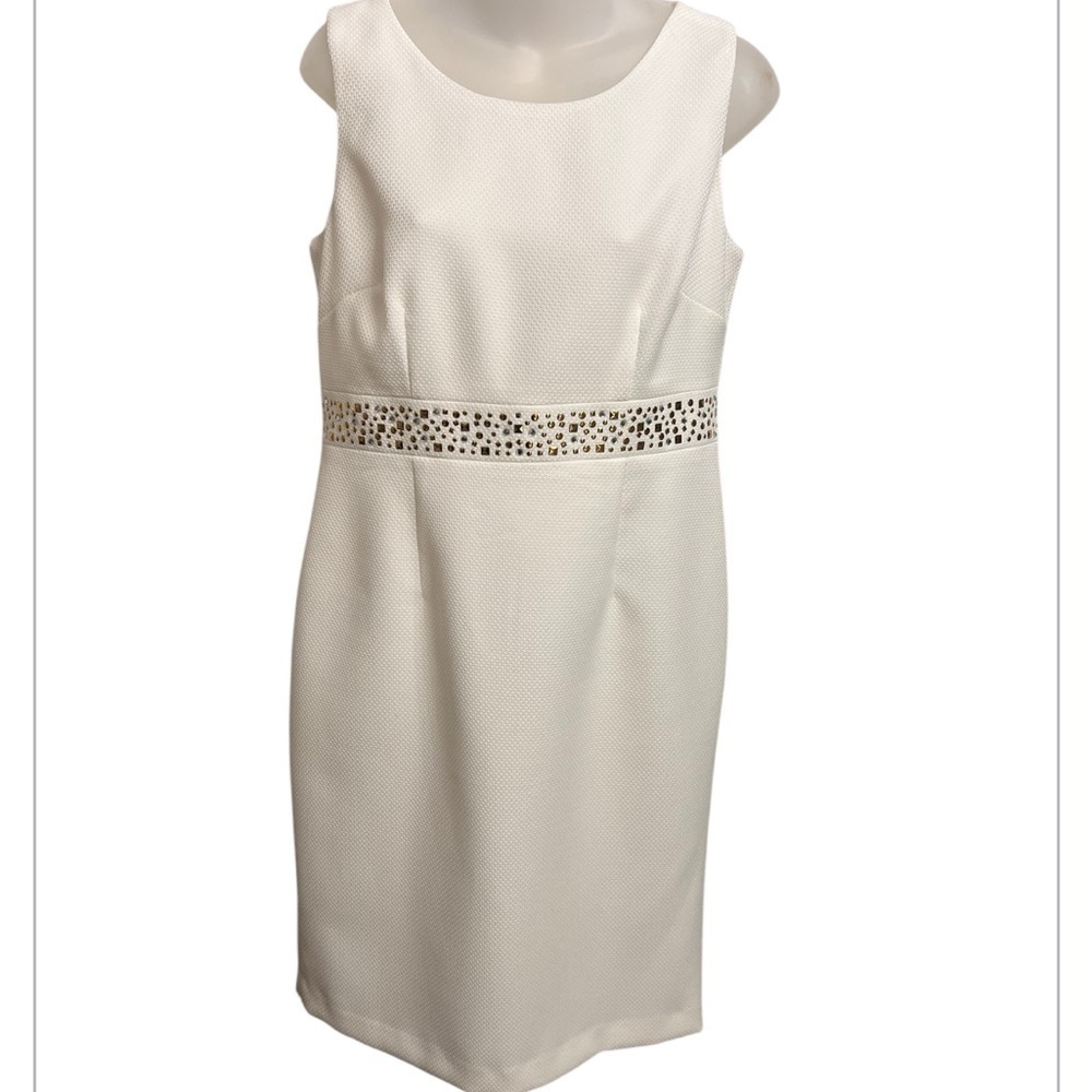 Kasper Sleeveless Studded Sheath Dress Size 6 Off-White